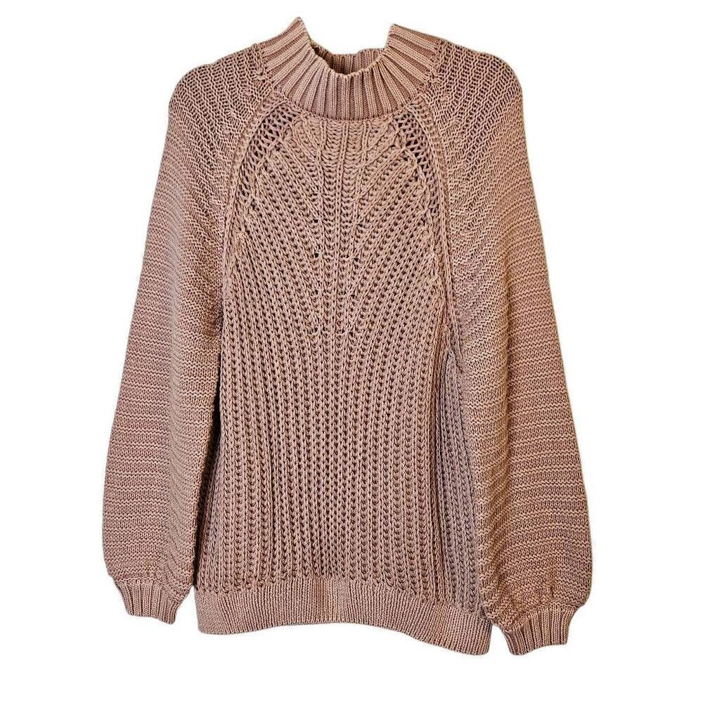 Mazik cotton sweater, mock turtleneck,blush. M. #906